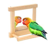 Mirror Bird Perch, Bird Perches for Cage, Climbing Branch Toy, Natural Wood Parrot Pole, Interactive Hanging Perch, 5.12x2.76x4.8 in Ideal for Parakeets, Cockatiels, Lovebird