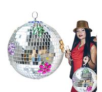 Mirror Disco Ball - 8 Inch Silver Reflective Hanging Ring Party Decoration DJ Club Stage Lighting Bar Decor Shiny Mirror Sphere Dance Floor Accessory Event Celebration Prop Retro Style