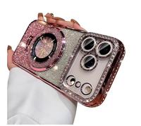 Mirror Kickstand Glitter Diamond Phone Case, Magnetic Stand Holder, Camera Lens Protector Cover Case for iPhone 17/16/15/14/13/12/11 Pro Max Air, Rhinesetone Bing Cover Cases (Pink,for iPhone 17)