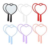 Mirror manual de 12 piezas, espejo compacto en forma de corazón de 6 colores de 3x5 pulgadas, mano de mano de aluminio con mango de plástico, lindo y romántico portátil para hogar, oficina, viaj