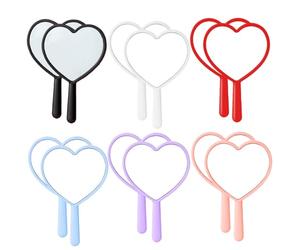 Mirror manual de 12 piezas, espejo compacto en forma de corazón de 6 colores de 3x5 pulgadas, mano de mano de aluminio con mango de plástico, lindo y romántico portátil para hogar, oficina, viaj