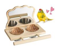 Mirror Perch - Wood, 6.3x4.76x3.35in Play Toy Interactive Bird Stand | Built-In Feeder Cage Enrichment Accessory, Bird Perch Stand for Parakeets, Budgies, Lovebirds, Finches, Conures