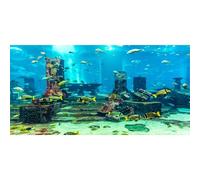 MIRRORANG 120x50cm Tema Submarino Fondo de Acuario Colorido Coral Peces Tropicales Ruinas Mundo Submarino Pecera Póster Telón de Fondo Vinilo