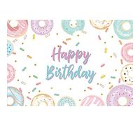 MIRRORANG 2,2x1,5m Fondo de Donut de Feliz cumpleaños para niñas Decoraciones de Fiesta de Princesa Dulce Fondo de fotografía de Fiesta de Feliz cumpleaños 1er Bady Cartel de Mesa de Pastel de Fiesta