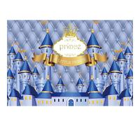 MIRRORANG 2,2x1,5m Fondo de Feliz cumpleaños para, Fondo de fotografía con Castillo Azul de Dibujos Animados de príncipe, decoración para Fiesta de cumpleaños de Baby Shower, Pancarta