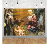 MIRRORANG 2.2x1.5m Fondo de Navidad con la Natividad del Niño Jesús, Figura de María José, Escena del Pesebre, Fondo para fotografía, Fiesta de Año Nuevo, decoración Religiosa para Iglesia