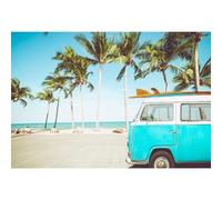 MIRRORANG 2,5x1,8m Fondo de Playa Tropical de Verano para fotografía Fondo Junto al mar para decoración de Fiesta temática Autobús Azul Decoración Interior de Viaje Familiar, Vinilo