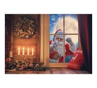 MIRRORANG 2,7x1,8m Navidad Fondo Papá Noel Tocar la Puerta De Madera Casa Vela Fotografía Fondo Retrato Cabina de Fotos Navidad Partido Bandera Decoraciones Foto Estudio Accesorios, Vinilo