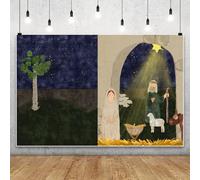 MIRRORANG 3.5x2.5m Fondo de la Natividad de Jesús, Estrella de Belén, María José, Escena del Pesebre, Fondo de fotografía Estilo Pintura al óleo para Fiesta Religiosa de la Iglesia navideña