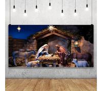 MIRRORANG 3.6x1.8m Fondo de Navidad con el Nacimiento de Jesús, Estrella de Belén, Escenario Navideño, Establo, Fotografía para Iglesia Cristiana, Fiesta de Año Nuevo, Decoración para Baby Shower