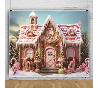 MIRRORANG 3x2m Casa de Pan de Jengibre Fondo de Navidad Rosa Feliz Navidad Blanco Copo de Nieve Árbol de Pino Invierno Piruleta Fotografía Fondo para Año Nuevo Navidad