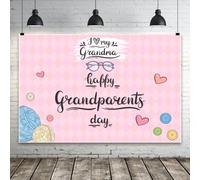 MIRRORANG 4.2x3m Fondo Rosa para el Día de los Abuelos, Evento Escolar, Bolas de Lana, Gafas, Amor, Fondo fotográfico para Abuelos, Abuelas, Fiestas de jubilación, decoración.