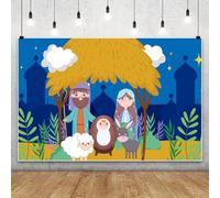 MIRRORANG 6x3m Fondo de fotografía de la Natividad de Jesús de Dibujos Animados, Madre María, José, Rey, Estrella de Belén, Ovejas, Escena del Pesebre, Decoración de Fiesta Religiosa navideña
