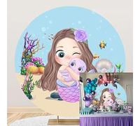 MIRRORANG Diámetro 1,5m Fondo Redondo con Tema de Sirena oceánica para fotografía niña Princesa 1er 2do cumpleaños Fiesta Baby Shower Fondo Decorativo Retrato Estudio Foto Accesorios, Poliéster