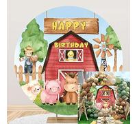 MIRRORANG Diámetro 2m Feliz cumpleaños telón de Fondo Redondo de Dibujos Animados Rojo Granero Granja Animal Fondo 1er 2do cumpleaños Fiesta bebé Ducha decoración Suministros, Poliéster