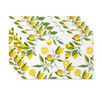 MIRRORANG Juego de 4 manteles individuales con temática de limón 45x30cm, limones acuarela, hojas verdes, flores blancas de iris, tapetes de cocina y comedor frescos y veraniegos para fiesta de
