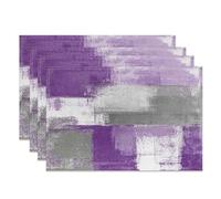 MIRRORANG Juego de 4 manteles individuales de color morado y verde de 45 x 30 cm, diseño abstracto de cuadrados para decoración de mesa de cocina, cena de primavera