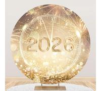 MIRRORANG Polyester Diámetro 1.25m Fondo Redondo con diseño de Reloj Dorado 2026 para fotografía de graduación, Feliz año Nuevo y Aniversario, para decoración de Fiestas Familiares.