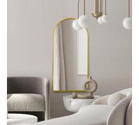 MirrorOutlet Espejo de Pared Moderno arqueado de Metal Dorado Grande arqueado: 160 x 80 cm. Adecuado para Dormitorio, Sala de Estar, vestidor y Espacios de Estar.