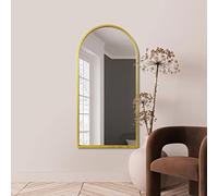 MirrorOutlet The Arcus - Espejo de Pared con Marco Dorado, Moderno, arqueado, de Cuerpo Entero, 140 x 70 cm, Espejo Plateado con Respaldo Negro para Todo Tipo de Clima