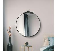 MirrorOutlet The Crown - Espejo de Pared Redondo Redondo clásico con Marco de Metal Negro sólido de 39 x 39 Pulgadas (100 cm x 100 cm), Espejo Plateado Listo para Colgar.