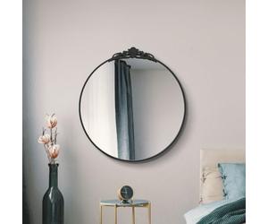 MirrorOutlet The Crown - Espejo de Pared Redondo Redondo clásico con Marco de Metal Negro sólido de 39 x 39 Pulgadas (100 cm x 100 cm), Espejo Plateado Listo para Colgar.