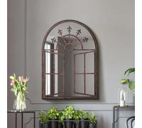 MirrorOutlet The Kirkby - Espejo de Pared arqueado con Marco de Metal rústico Estilo Ventana de Iglesia de 35 x 27 Pulgadas (89 cm x 69 cm) Espejo de Cristal con Respaldo Negro para Todo Tipo de