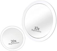 Mirrorvana Espejo con Ventosa, Doble Aumento 10X y 20X, Redondo, portátil | Un lado para el día a día, otro para el detalle extremo: sin luz ni pilas, ideal para maquillaje, baño y cualquier viaje