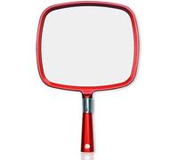 Mirrorvana Espejo de Mano Grande y cómodo con asa, Modelo barbero para peluquería y salón - 1 Unidad (Rojo)