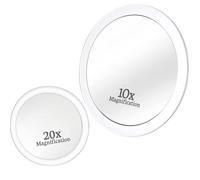 MIRRORVANA Juego de espejos de aumento combinados con 3 ventosas cada una, compacto y listo para viajar (vidrio (20X y 10X))