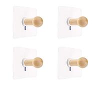 Mirrwin Percheros de Pared Natural Ganchos Autoadhesivos para Albornoz Sombrero Ropa Montaje en Pared Gancho de Suspensión Toallero Decoración del Dormitorio Gancho de Madera Multiusos 4 Piezas