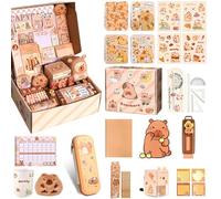 Mirrwin Set de Papeleria Capibara, Kawaii Capibara Estuche con Bolígrafos Peluche Artículos Capybara Caja de Regalo Encantadora Material Escolar y Papeleria para Oficina Escuela Estudiantes Niños