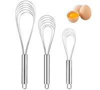 Miruchertter Juego de batidores de alambre plano de acero inoxidable para cocina, 8 pulgadas, 10 pulgadas, 12 pulgadas, batidores de huevo para cocinar, mezclar, batir, batir y agitar, paquete de 3