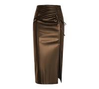 MIRVOUE Split Long Skirt Women Summer High Waist Midi Skirt Lady Elegant Zipper Drawstring Pencil Skirts(Coffee,as4,Alpha,s,Regular,Regular)