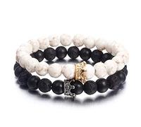 Mirweon Bonitas pulseras de corona con cuentas de piedra blanca y negra para decoración de parejas, mujeres, guitarras clásicas, extremo de bola