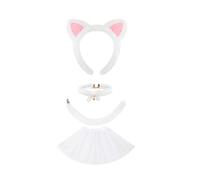Mirweon Conjunto de disfraz de gato de 3/4 piezas, disfraz de Halloween, cosplay, accesorios de fiesta, orejas de gato, diadema, campanas, gargantilla, cola, tutú para niños y niñas, disfraz de gatos