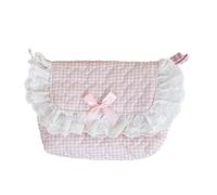 Mirweon Estuche para lápices con ribete de encaje, bolsa organizadora de maquillaje portátil para estudiantes, mujeres, escuela, oficina, viajes, estuche de algodón esencial, a