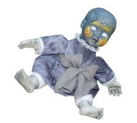 Mirweon Figura de muñeca aterradora con cara iluminada y efecto de sonido aterrador, muñeca sentada aterradora activada por sonido animatronic