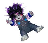 Mirweon Figura de muñeca aterradora con cara iluminada y efecto de sonido aterrador, muñeca sentada aterradora activada por sonido animatronic