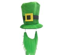 Mirweon Sombrero alto verde para el día de Patricio con barba, decoración de festival, día nacional irlandés, sombrero plano de parte superior, accesorios de disfraz de fiesta, accesorios irlandeses