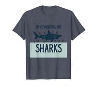 Mis compañeros de Trabajo Son Tiburones Humor de Oficina Divertido Camiseta, Hombre, Azul Jaspeado, 4XL