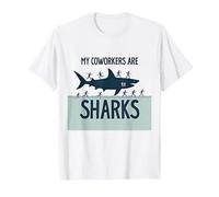 Mis compañeros de Trabajo Son Tiburones Humor de Oficina Divertido Camiseta, Hombre, Blanco, 3XL