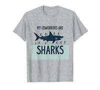 Mis compañeros de Trabajo Son Tiburones Humor de Oficina Divertido Camiseta, Hombre, Gris Jaspeado, 4XL