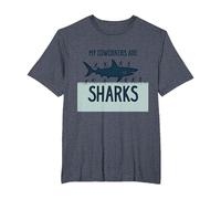 Mis compañeros de Trabajo Son Tiburones Humor de Oficina Divertido Camiseta, Hombre Tallas Grandes, Azul Jaspeado, 3X Alto