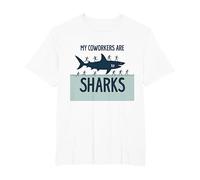 Mis compañeros de Trabajo Son Tiburones Humor de Oficina Divertido Camiseta, Hombre Tallas Grandes, Blanco, 3X Alto