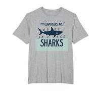 Mis compañeros de Trabajo Son Tiburones Humor de Oficina Divertido Camiseta, Hombre Tallas Grandes, Gris Jaspeado, 3X Alto
