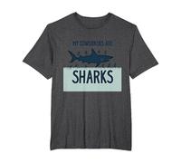 Mis compañeros de Trabajo Son Tiburones Humor de Oficina Divertido Camiseta, Hombre Tallas Grandes, Jaspeado Oscuro, 4X Alto