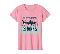 Mis compañeros de Trabajo Son Tiburones Humor de Oficina Divertido Camiseta, Mujer, Rosado, 3XL