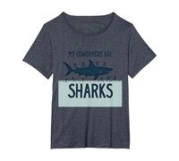 Mis compañeros de Trabajo Son Tiburones Humor de Oficina Divertido Camiseta, Mujer Tallas Grandes, Azul Jaspeado, 5XL Grande