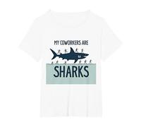 Mis compañeros de Trabajo Son Tiburones Humor de Oficina Divertido Camiseta, Mujer Tallas Grandes, Blanco, 2XL Grande